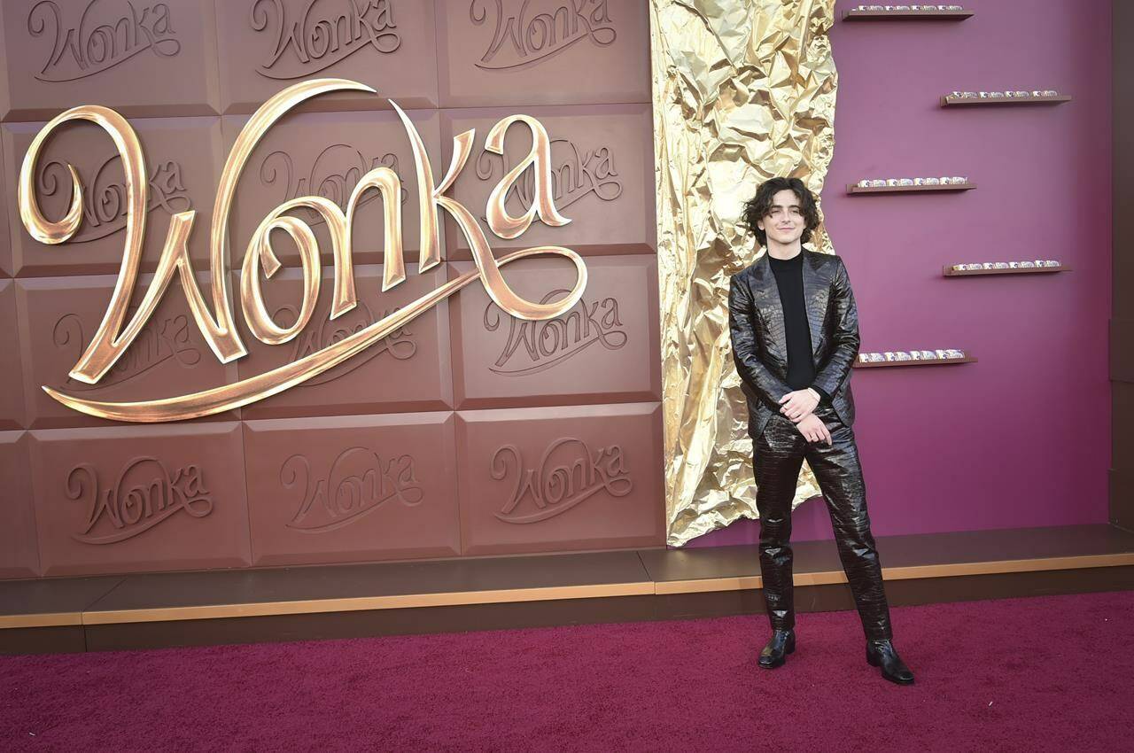 Timothee Chalamet arrives at the premiere of "Wonka" on Sunday, Dec. 10, 2023, at Regency Village Theatre in Westwood, Calif. (Photo by Richard Shotwell/Invision/AP)