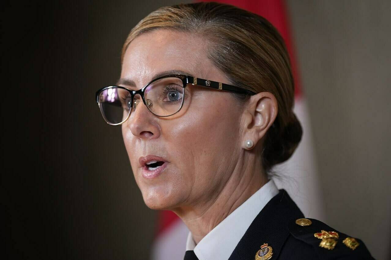 Vancouver Police Deputy Chief Fiona Wilson speaks during a news conference in Vancouver, on Monday, Jan. 30, 2023. Wilson says a recent court decision placing a temporary injunction on a law to restrict drug use in some public places takes away police enforcement tools. THE CANADIAN PRESS/Darryl Dyck