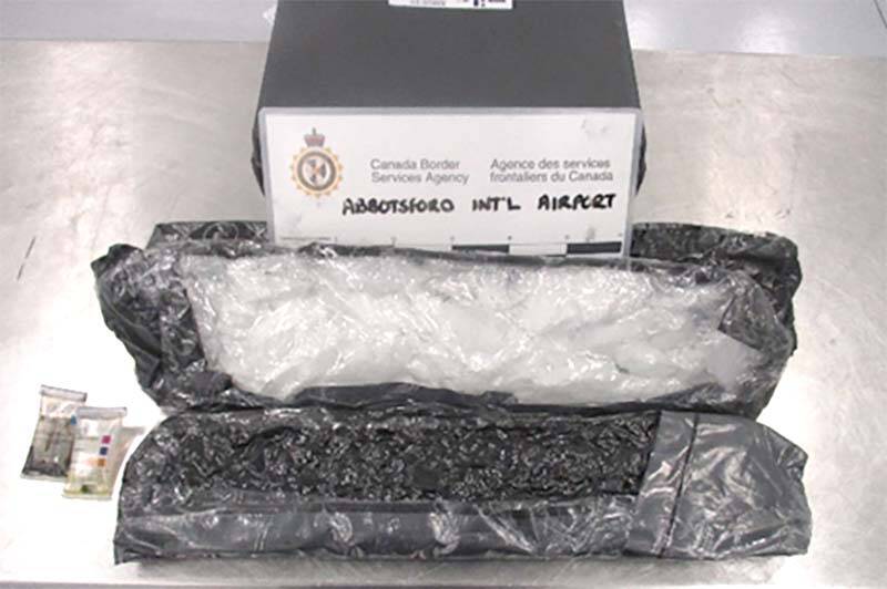 Methamphetamine and cocaine were found hidden in a suitcase at Abbotsford International Airport in March 2023. Martha Alvarado Lopez of Mexico has now been sentenced for drug smuggling. (CBSA photo)