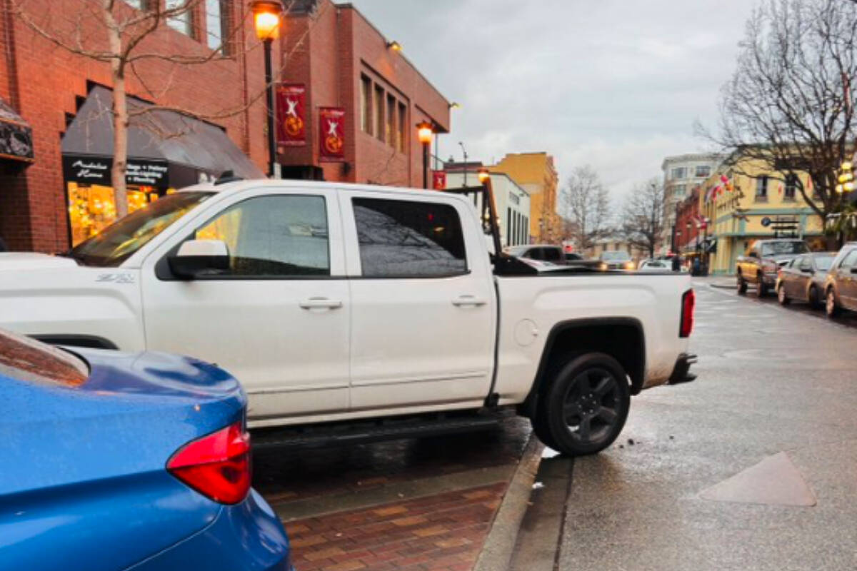 Some people are fed up with large pick-up trucks in downtown Victoria. (Tim Bracken photo/X)