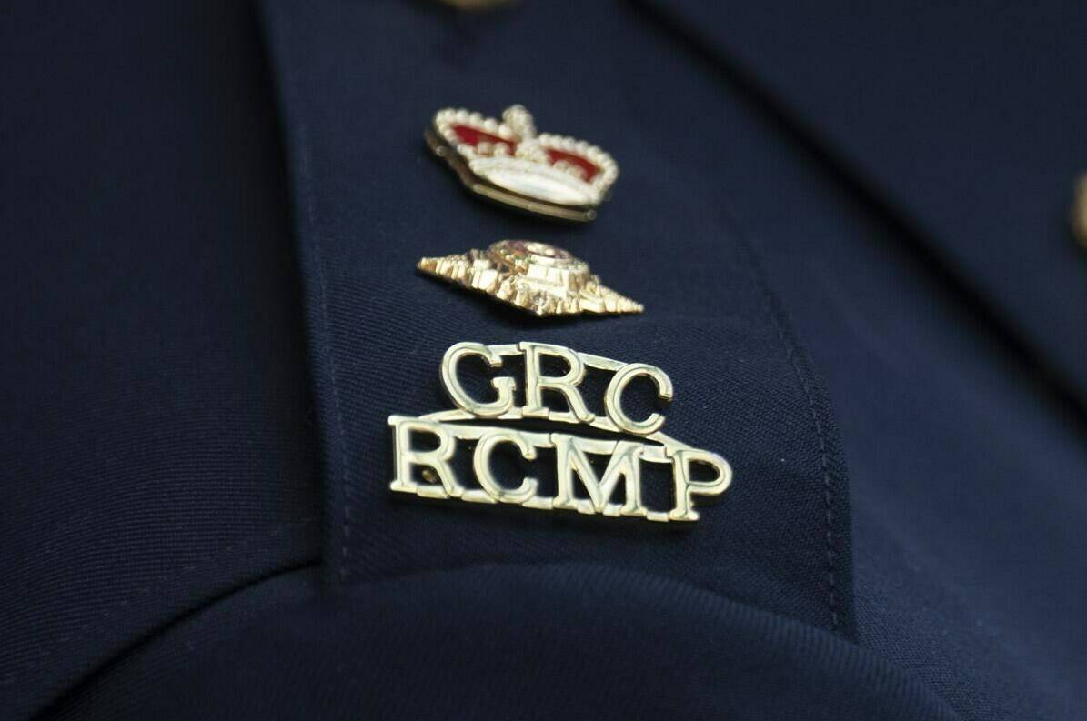 Fort St. John RCMP say a man is dead after a car chase and subsequent shooting on Jan. 8, 2023. The RCMP logo is seen on the shoulder of a superintendent during a news conference, Saturday, June 24, 2023 in St. John’s, Newfoundland. THE CANADIAN PRESS/Adrian Wyld