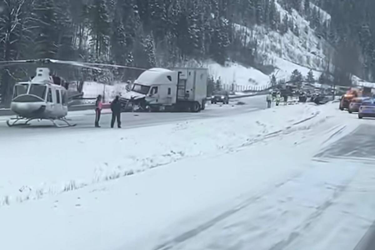 A crash on the Coquihalla Highway has stopped traffic in both directions. (Skilled Truckers/Facebook)