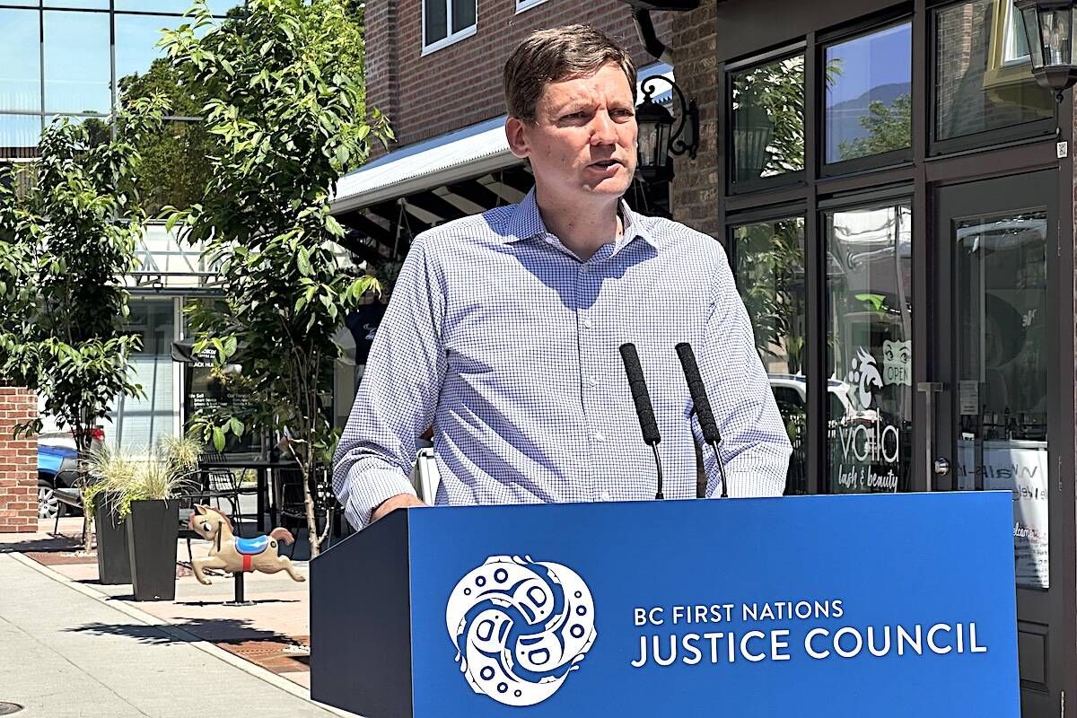 Premier David Eby, here seen announcing a new Indigenous Justice Centre in Chilliwack last summer,announced five more such centres Wednesday in Vancouver. They will operate in Vancouver, Victoria, Nanaimo, Surrey and Kelowna. (Jennifer Feinberg/ Chilliwack Progress)