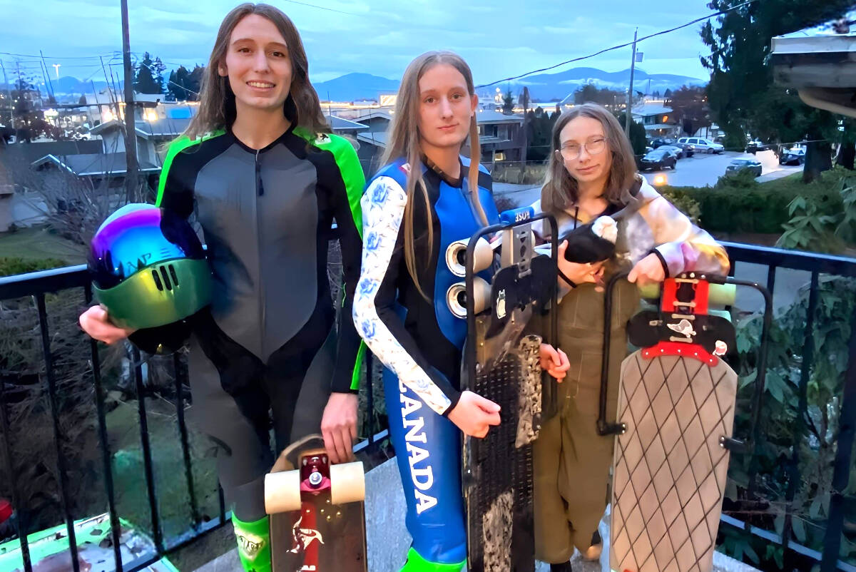 Katerina Hill (left), her sister Rose Hill (middle) and sister Taysia Hill have launched a fundraiser to travel to the Philippines next month to compete at the World Skate Championships. (Submitted)