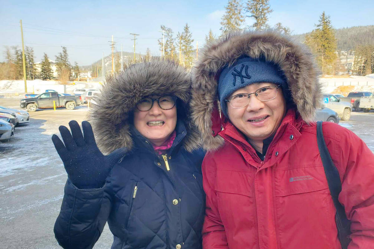 Sook and Peter Yun of Williams Lake are dressed for the extreme cold as they enter the Cariboo Memorial Recreation Complex for an aqua-fit class Thursday, Jan. 11. Temperatures in the Interior B.C. community were -26 C with a windchill of -42 C. Monica Lamb-Yorski photo.