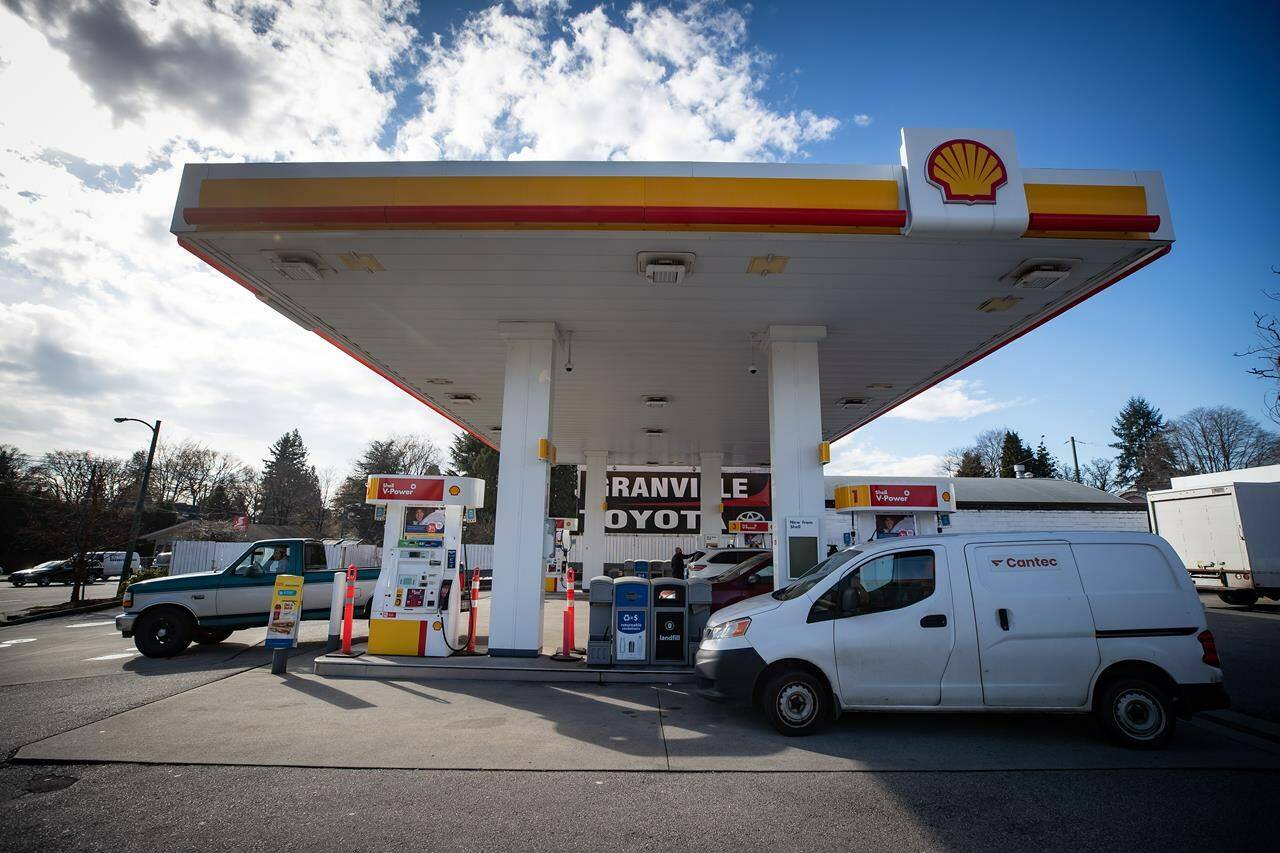 Economists are forecasting Canada’s inflation rate likely ticked up last month, but that isn’t expected to set off alarm bells as long as underlying price pressures ease. Motorists fuel up vehicles at a Shell gas station in Vancouver, on Tuesday, March 8, 2022. THE CANADIAN PRESS/Darryl Dyck