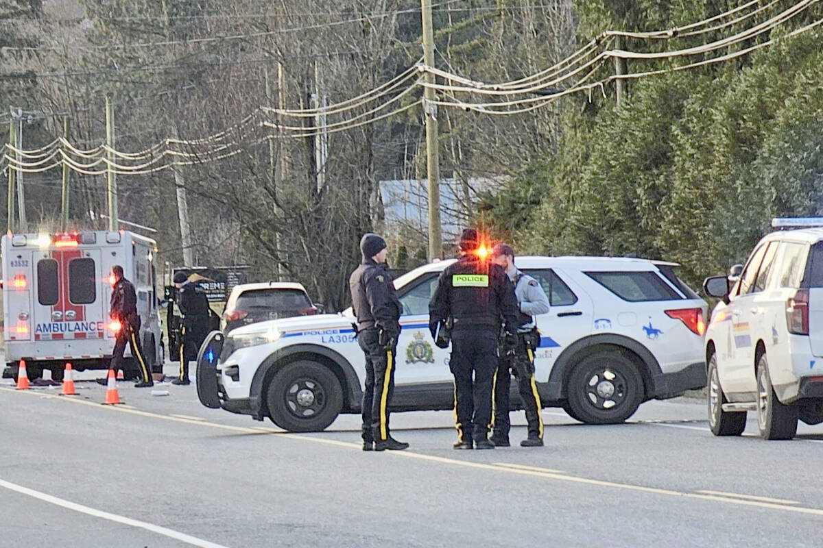 A section of Highway 13 through Aldergrove is expected to be closed much of the day today (Monday, Jan. 15), following a fatal pedestrian crash. (Dan Ferguson/Langley Advance Times)