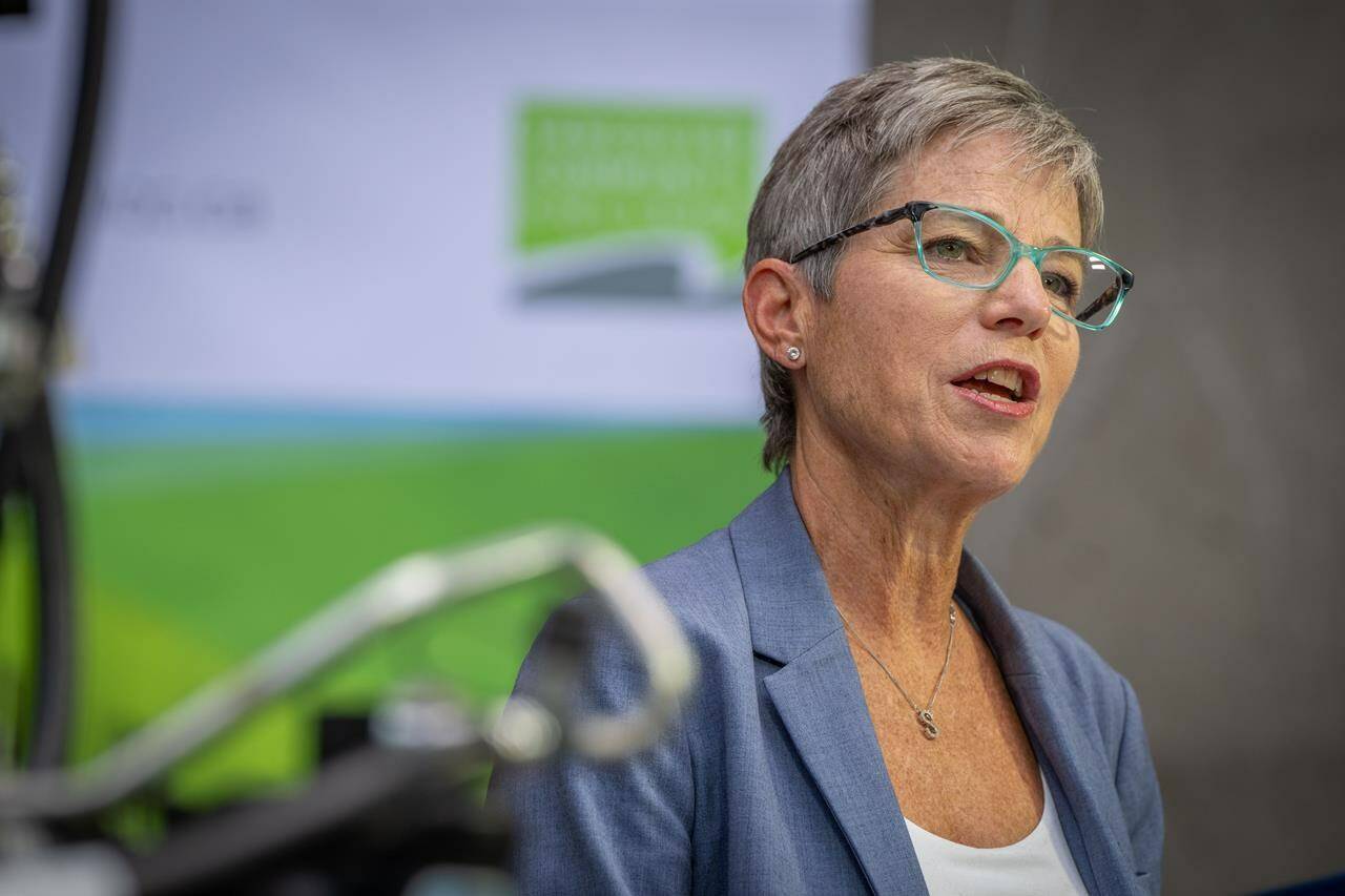 Selina Robinson, minister of post-secondary education, speaks at a funding announcement in Vancouver, on Thursday, July 20, 2023. THE CANADIAN PRESS/Ethan Cairns