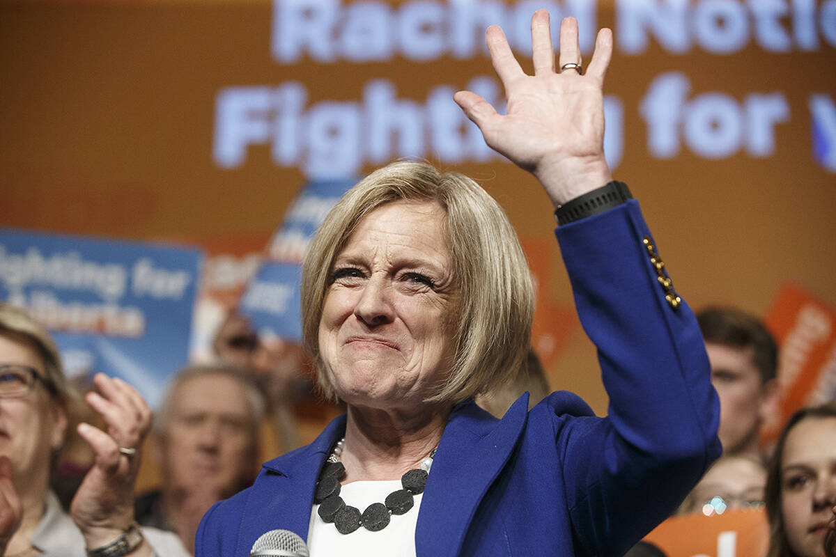 NDP leader Rachel Notley, gives a concession speech after election results, in Edmonton Alta, on Tuesday April 16, 2019. (Jason Franson/The Canadian Press)