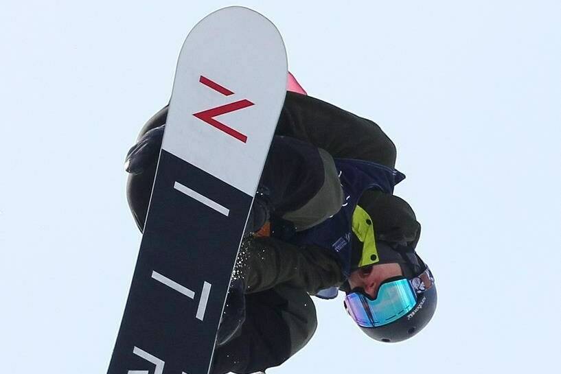 Men’s bronze medalist Liam Brearley of Canada competes in the finals of the FIS Snowboard World Cup, Snowboard Slopestyle, in Calgary, Alta., Sunday, Feb. 16, 2020. Brearley won gold on Sunday in Laax, Switzerland. THE CANADIAN PRESS/Dave Chidley