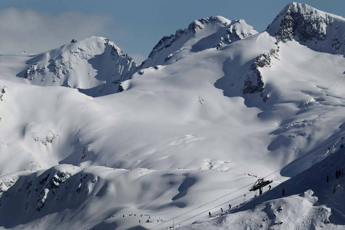Whistler Blackcomb has confirmed a 62-year-old skiier is dead following a “serious incident” in Sapphire Bowl on Jan. 19, 2024. Skiers and snowboarders make their way down Blackcomb Mountain in Whistler, B.C., on Monday March 8, 2010. THE CANADIAN PRESS/Darryl Dyck