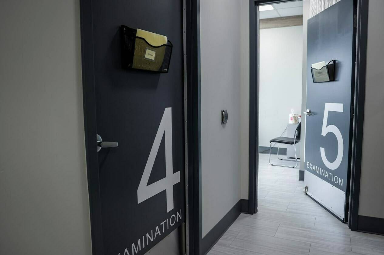 The Public Policy Forum says Canada's handling of health records is woefully out of date and negatively affecting patient care. Examination rooms at a health clinic in Calgary, Friday, July 14, 2023.THE CANADIAN PRESS/Jeff McIntosh