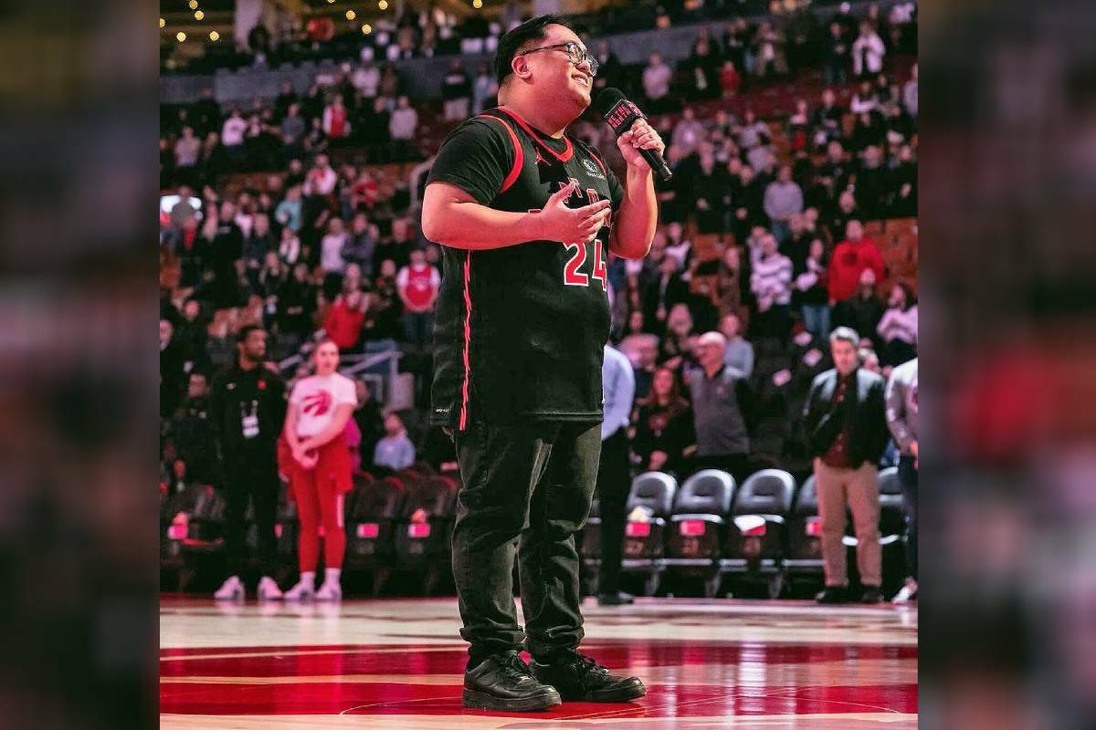 Lantzville’s Raymond Salgado sang the national anthems at Toronto’s Scotiabank Arena for the Toronto Raptors versus Chicago Bulls game on Jan. 18. (Submitted photo)