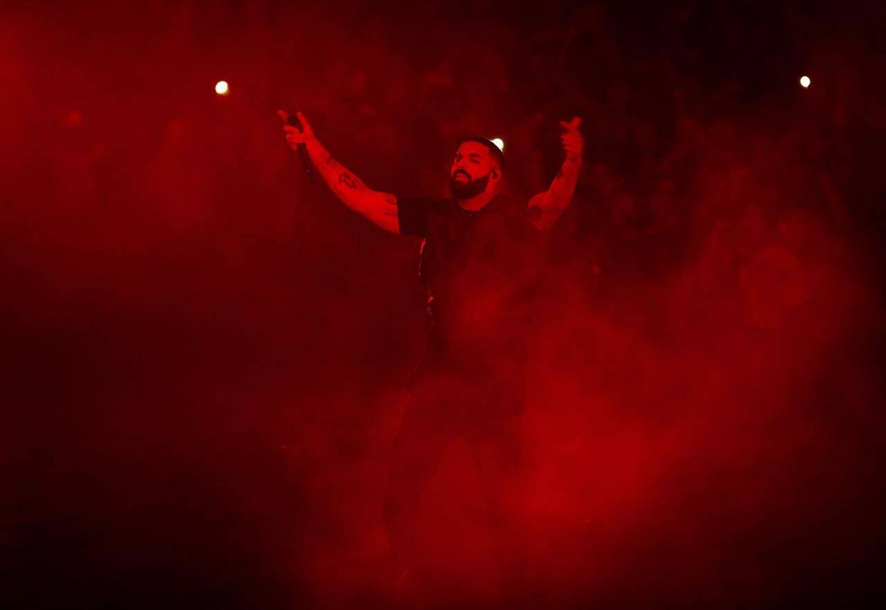 Drake performs during the “Aubrey & The Three Amigos Tour” in Toronto, Tuesday August 21, 2018. Drake holds four Grammy nominations this year, including for his 2022 album “Her Loss” with Atlanta rapper 21 Savage. THE CANADIAN PRESS/Mark Blinch
