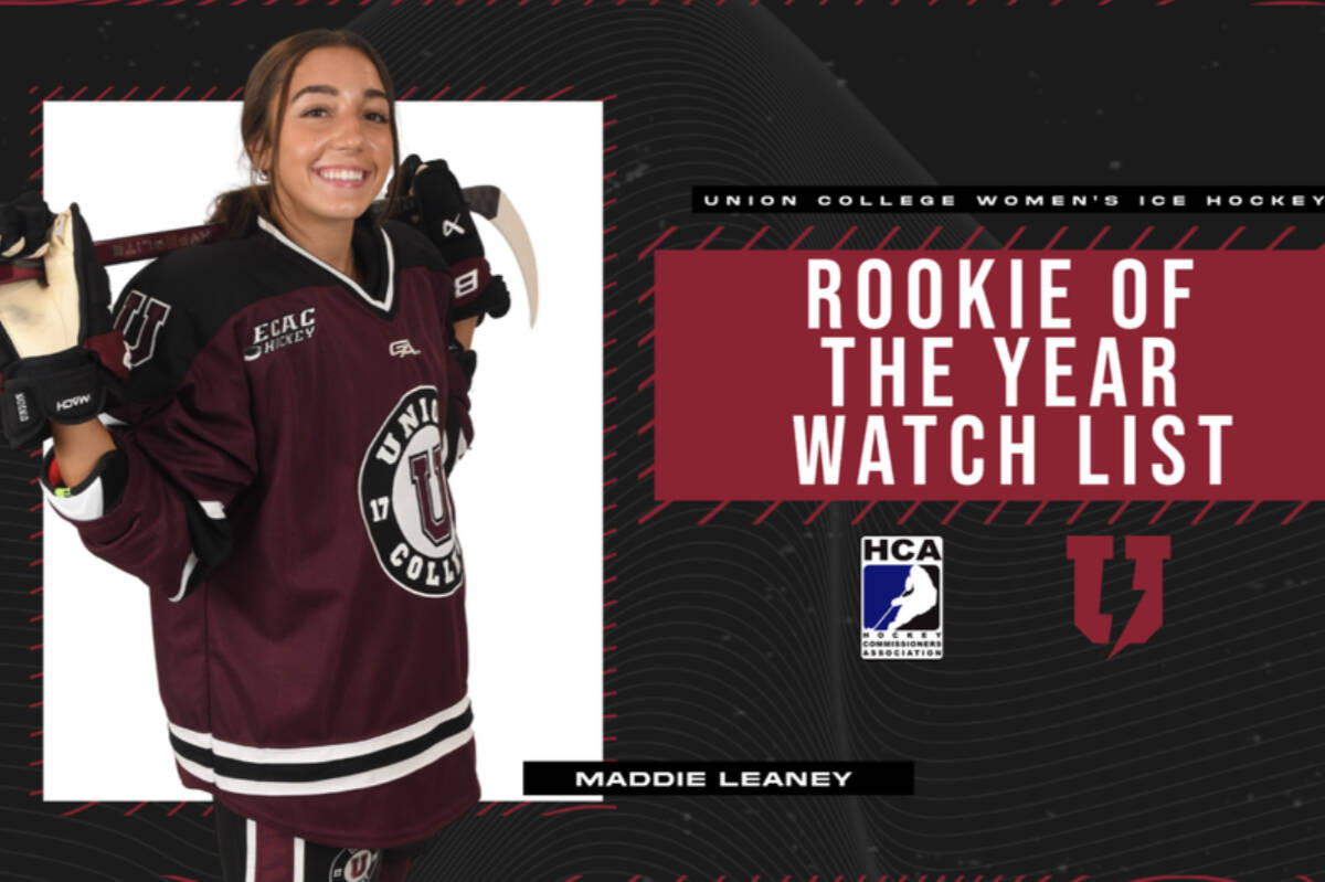 Maddie Leaney of Union College was named as one of the players on the Hockey Commissioners Association’s National Women’s Rookie of the Year watch list. (Union College/Special to The News)