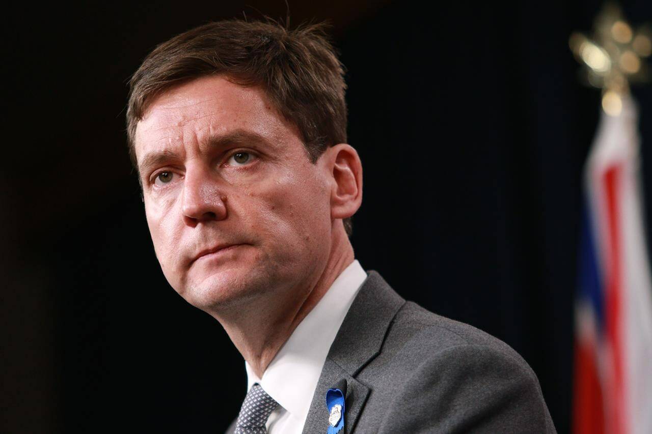 Premier David Eby speaks during a press conference in Victoria, B.C., on Thursday, October 5, 2023. British Columbia Premier David Eby says he was “profoundly disturbed” to hear that a provincial Crown prosecutor was assaulted in Vancouver. THE CANADIAN PRESS/Chad Hipolito