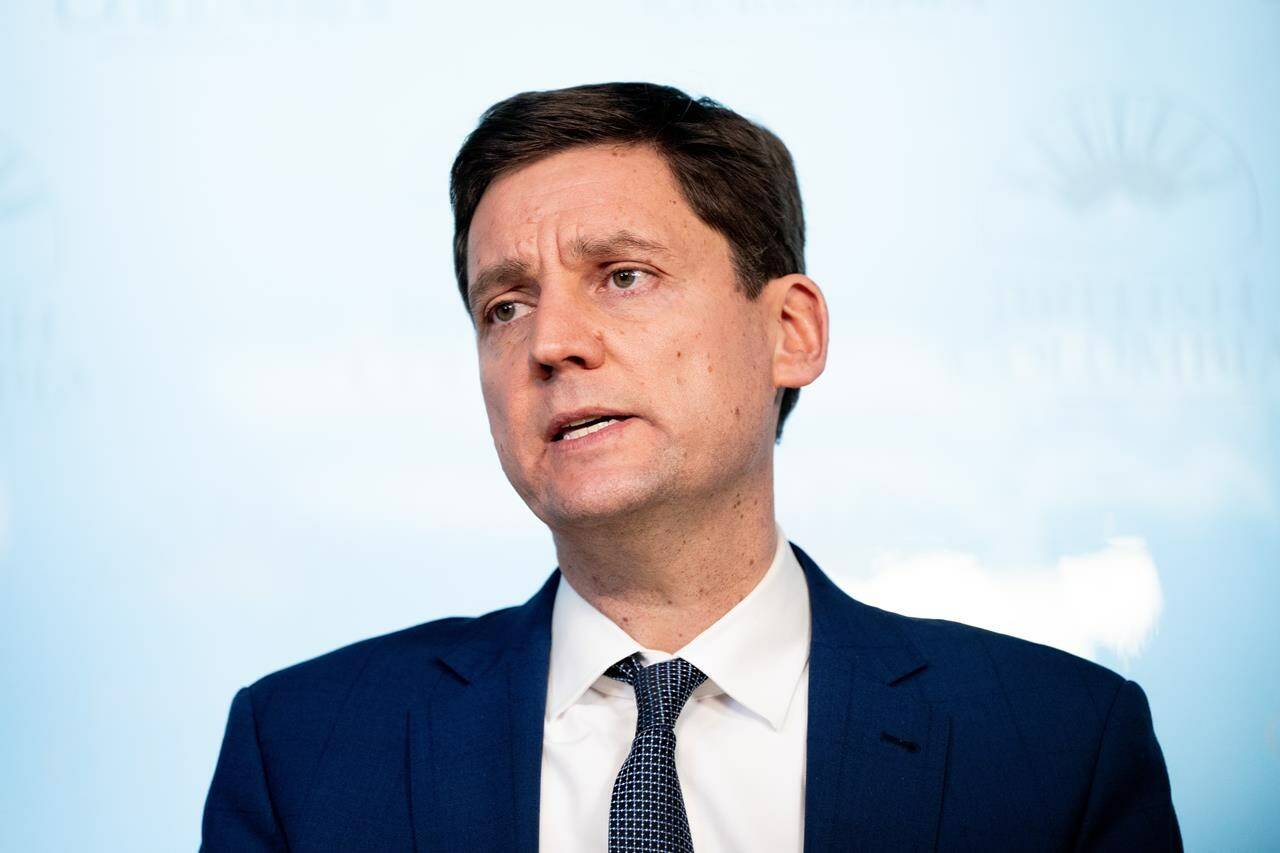 B.C. Premier David Eby speaks during a news conference in Vancouver on Monday, Feb. 5, 2024. The president of a group representing lawyers for the British Columbia government says a recent attack on a Crown prosecutor underscores the need for “a serious discussion” about whether a downtown Vancouver courthouse should be relocated, but Premier David Eby says that’s not a move the province is currently considering. THE CANADIAN PRESS/Ethan Cairns