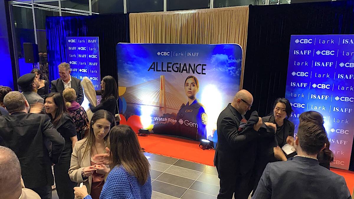 People at a launch party for CBC’s new “Allegiance” police drama at Surrey City Hall on Tuesday, Feb. 6, 2024. The new series is set and filmed in Surrey. (Photo: Tom Zillich)