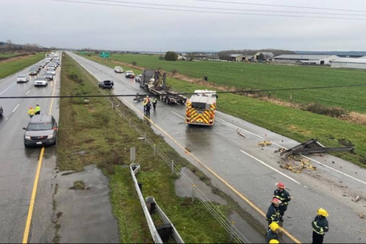 A vehicle incident at the 112th St overpass in Delta on Dec. 28 led to an Aldergrove trucking firm losing its safety certificate. (City of Delta photo)