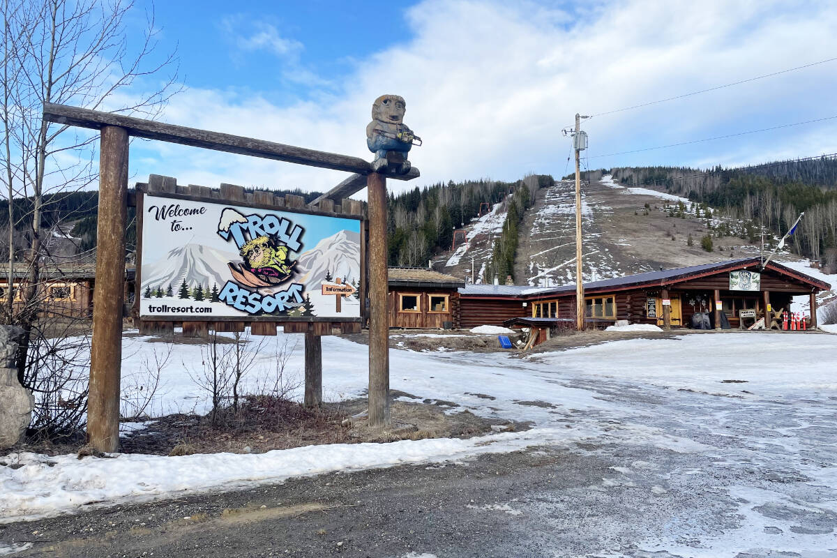The runs are bare and the parking lot is empty at Troll Ski Resort on Feb. 2, 2024, less than three weeks before the Lhtako Quesnel BC Winter Games are scheduled to begin, with no significant snowfall in the forecast. (Ruth Lloyd photo - Black Press Media)