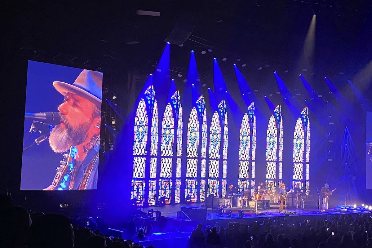 Video image of singer Dallas Green projected on a screen during City and Colour’s concert at Rogers Arena in Vancouver on Feb. 8, 2024. (Photo: Tom Zillich)