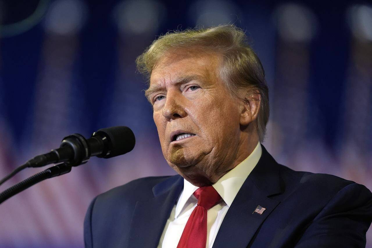 Republican presidential candidate former President Donald Trump speaks at a Get Out The Vote rally at Coastal Carolina University in Conway, S.C., Saturday, Feb. 10, 2024. (AP Photo/Manuel Balce Ceneta)