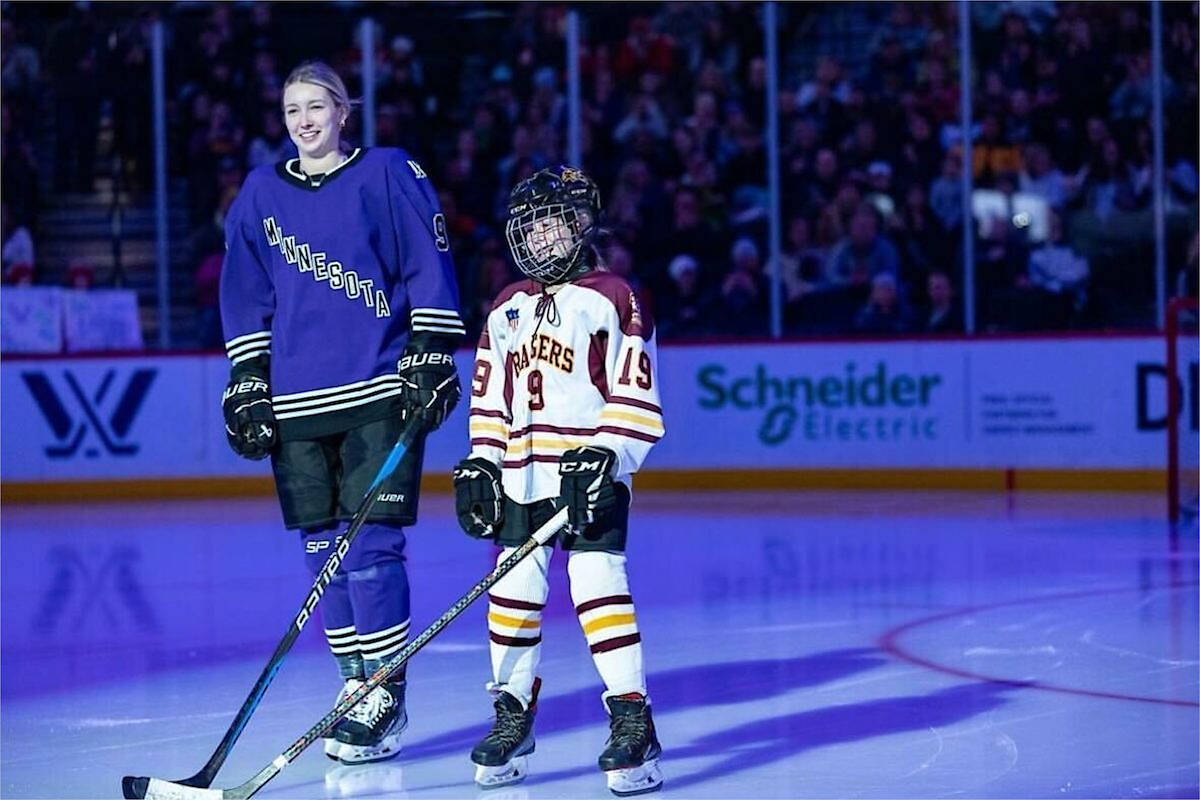 Kelowna’s Abby Cook played nine games for Minnesota in the PWHL’s inaugural season before being traded to Boston, the first trade in league history. (Kelly Hagenson/@abbycook9/Instagram)