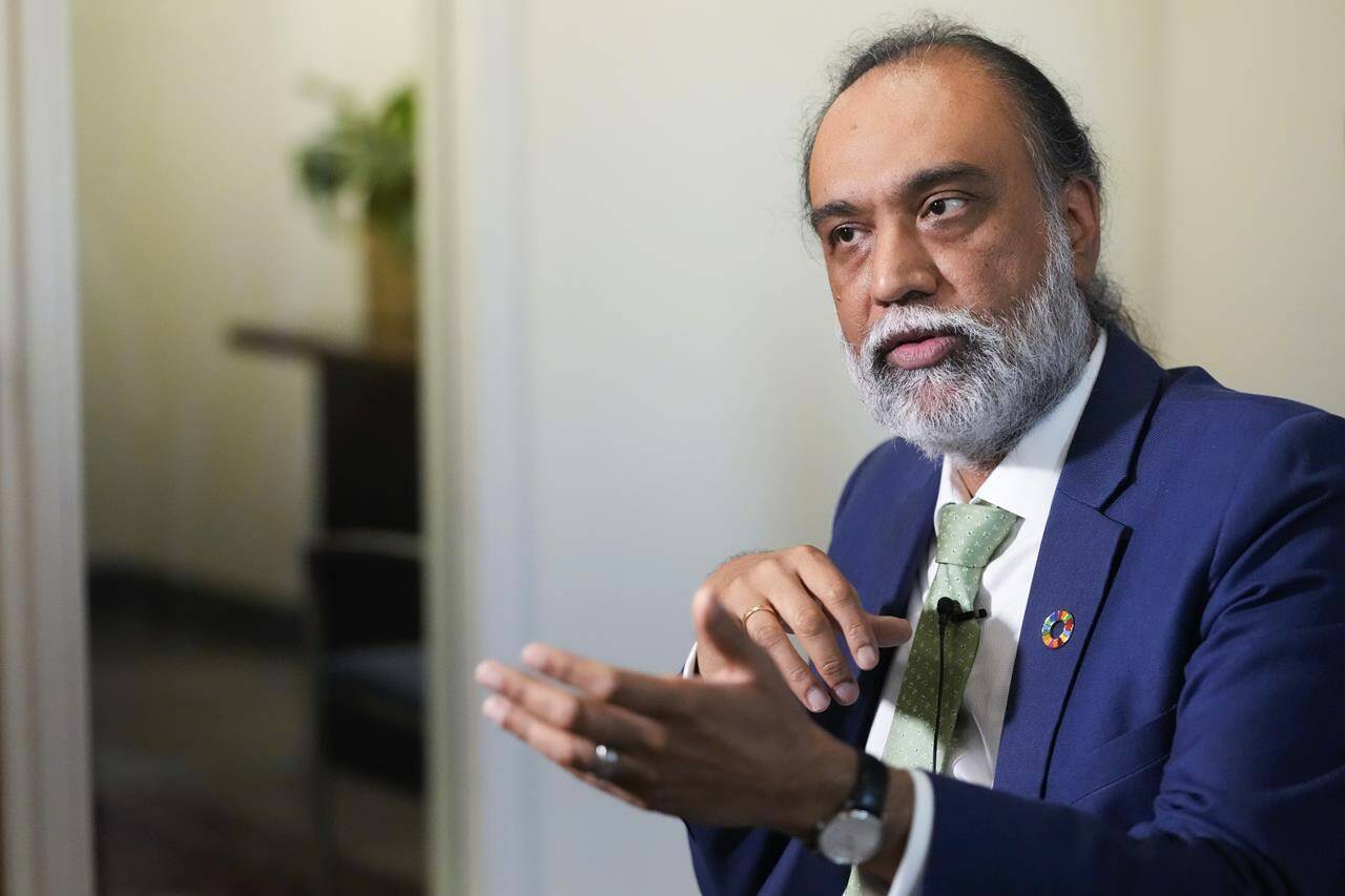 Amandeep Singh Gill, the United Nations tech policy chief, speaks during an interview, Friday, Sept. 22, 2023, at UN headquarters. Gill fears corporate interests may undermine the push to rein in artificial intelligence, exacerbating social divisions and encroaching on human rights. THE CANADIAN PRESS/AP/Mary Altaffer