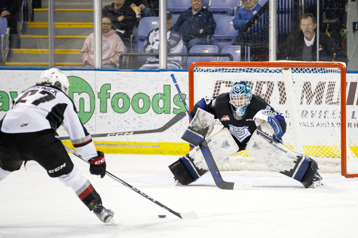 Vancouver Giants beat the Victoria Royals on Vancouver Island Wednesday night, 5-1, in part thanks to the efforts of Regina’s right-handed centre Kyren Gronick, who scored two of those goals. (Jay Wallace/Special to Langley Advance Times)