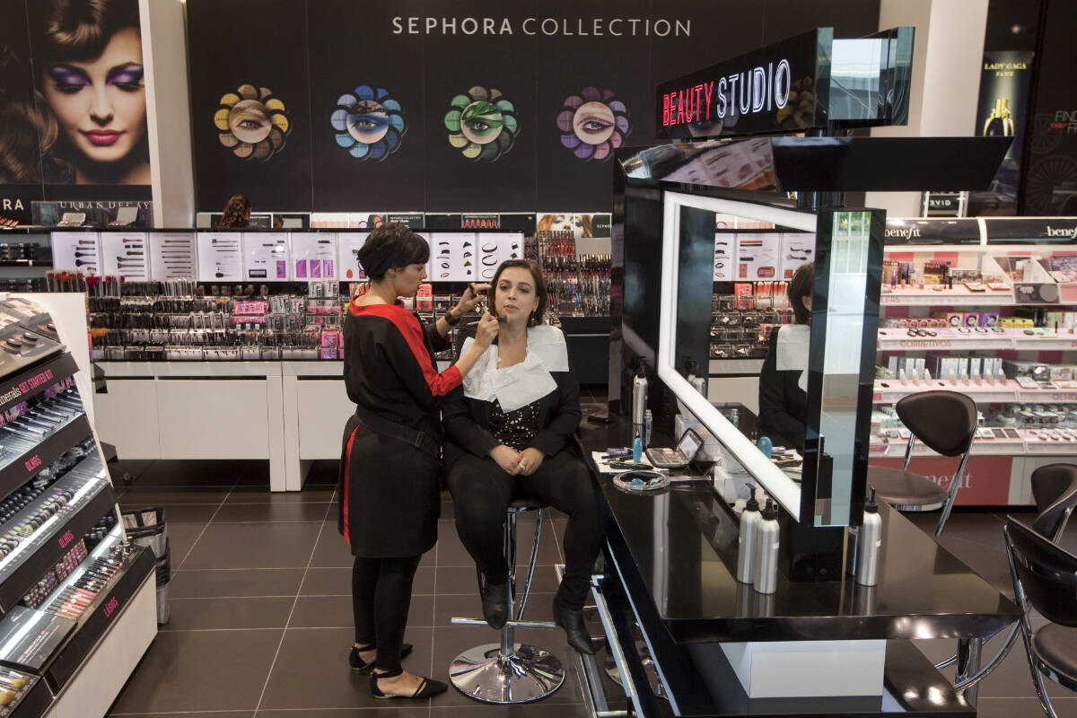 Canadian shoppers aren’t letting inflation deter them from buying beauty products. The cosmetics category has been soaring even as consumers lament higher prices on everything from groceries to apparel.n this Jan. 23, 2013 photo, An employee applies make-up on a client at the Sephora store in Sao Paulo, Brazil on Jan.23, 2013. THE CANADIAN PRESS/AP/Andre Penner
