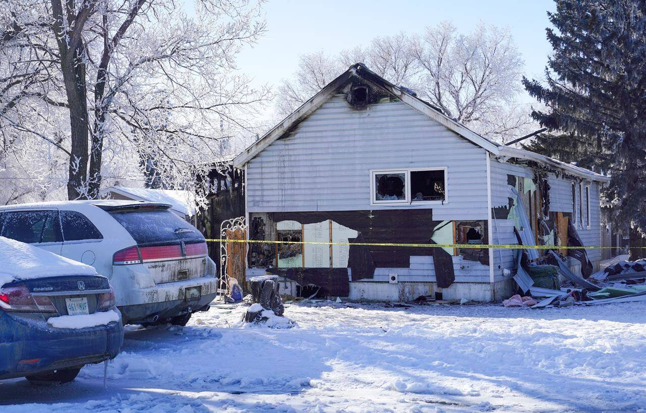 The scene of a house fire that happened Sunday on Ottawa Street in Davidson, Sask., on Monday, Feb. 19, 2024. The fire claimed the lives of five people, including three children. THE CANADIAN PRESS/Heywood Yu