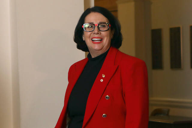 Lt.-Gov. Janet Austin arrives to prorogue the 5th session of the 42nd parliament of the province while at legislature in Victoria, Tuesday, Feb. 20, 2024. THE CANADIAN PRESS/Chad Hipolito