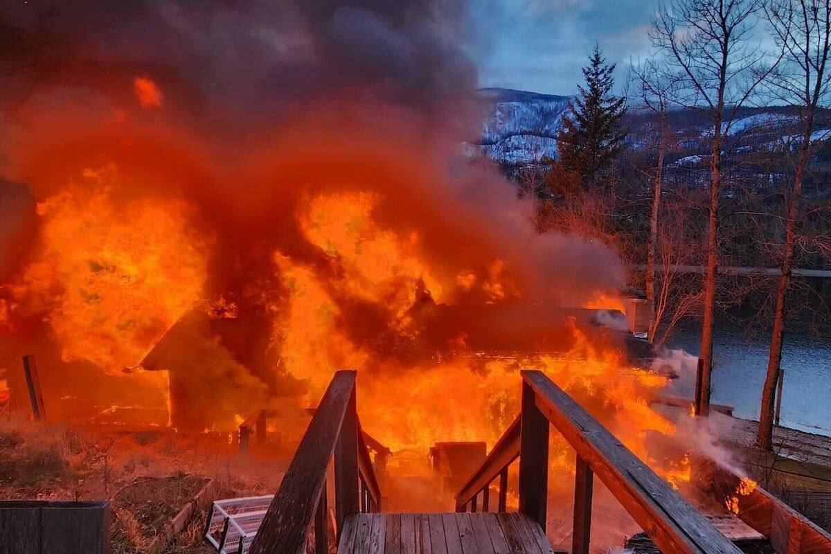 The Point Resort in Adams Lake is being destroyed by fire. (Mel Kovaltsenko/Facebook)
