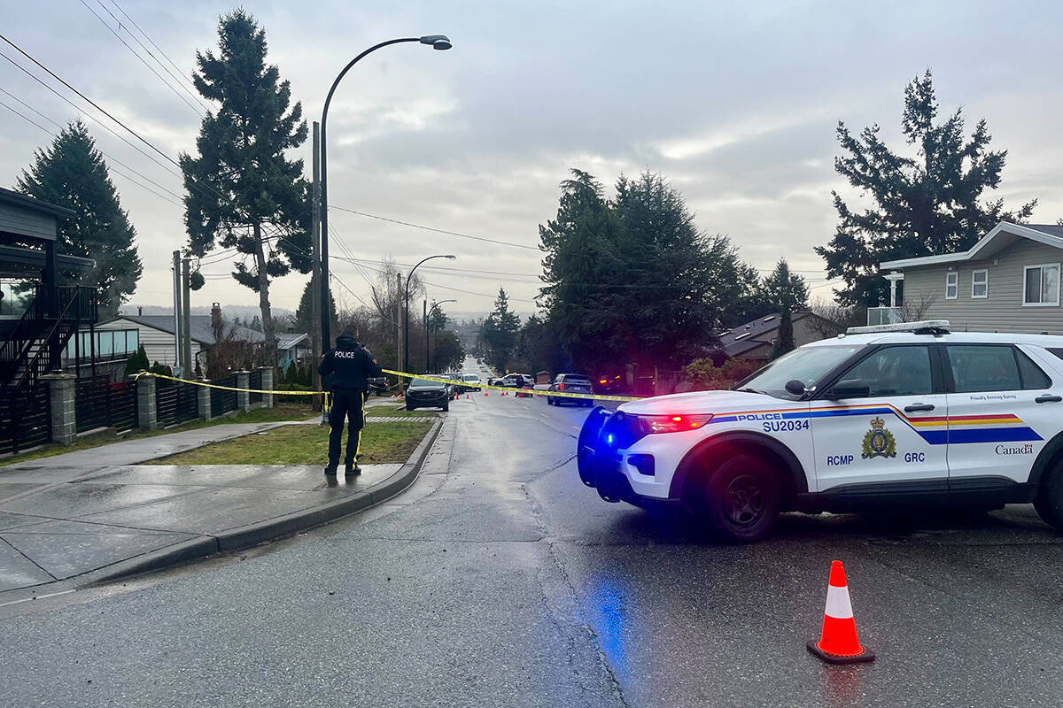 Four individuals are in serious condition following a barrage of gunfire in White Rock from the early hours of Thursday, Feb. 22. (Tricia Weel photo)