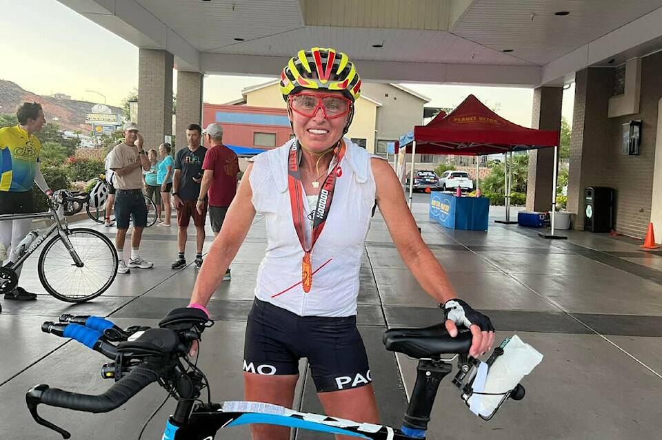 Vernon’s Leah Goldstein became the second woman to win the 500 Mile Solo Division of the Hoodoo 500 Ultra-Cycling Race in Utah, and did so with a new record time. (Facebook photo)