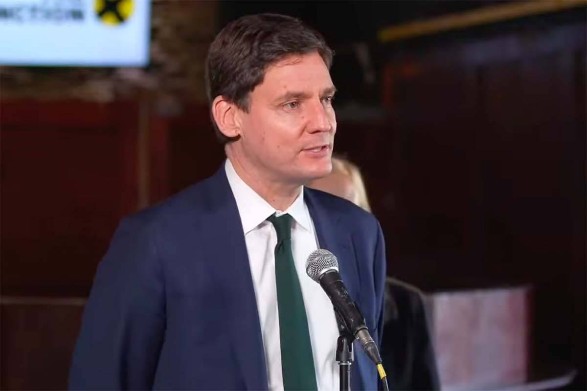 Speaking at the Junction neighbourhood pub in Vancouver Friday afternoon, Premier David Eby said businesses across B.C. will benefit from the budget’s decision to raise the threshold on the Employers’ Health Tax and the temporary hydro rebate. (Screencap)