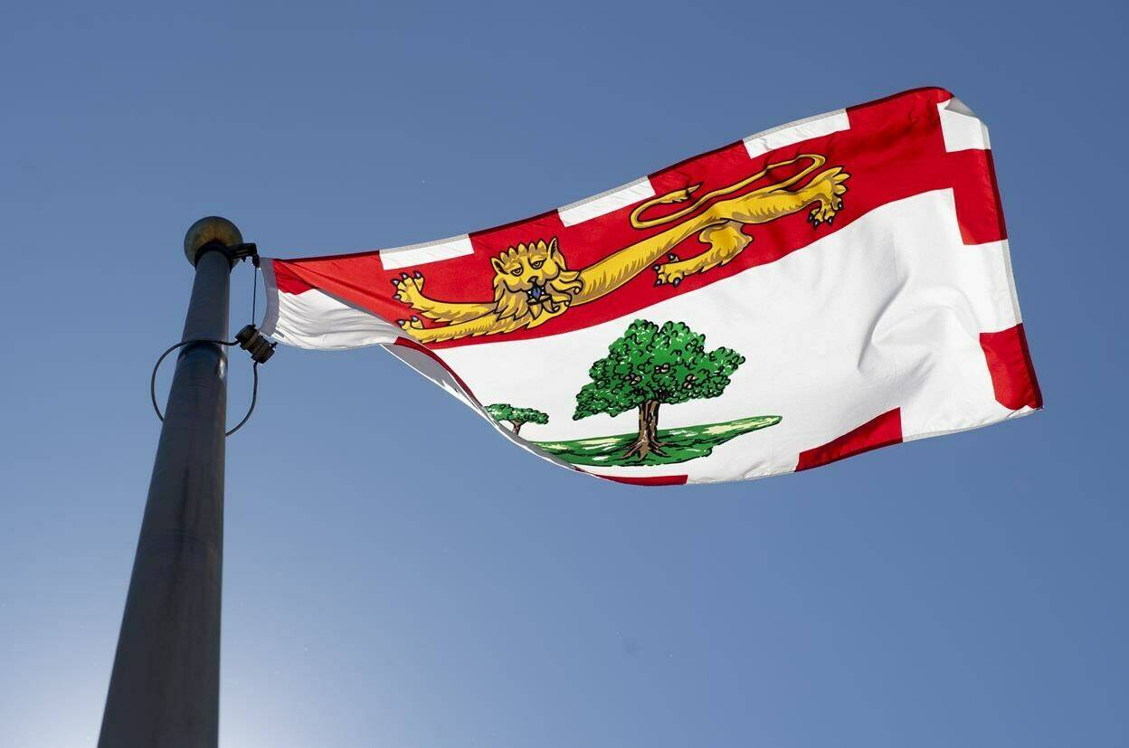 A village councillor in P.E.I. is seeking a court order to quash sanctions imposed on him after he displayed a sign on his property denying the existence of unmarked graves at former residential schools. Prince Edward Island’s provincial flag flies on a flagpole in Ottawa, Monday, July 6, 2020. THE CANADIAN PRESS/Adrian Wyld