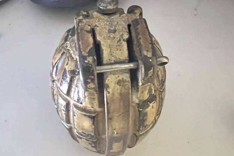 A decommissioned hand grenade known as a “Mills bomb” was found in donated items at the Value Village store in Abbotsford on Monday (Feb. 26). (Abbotsford Police photo)
