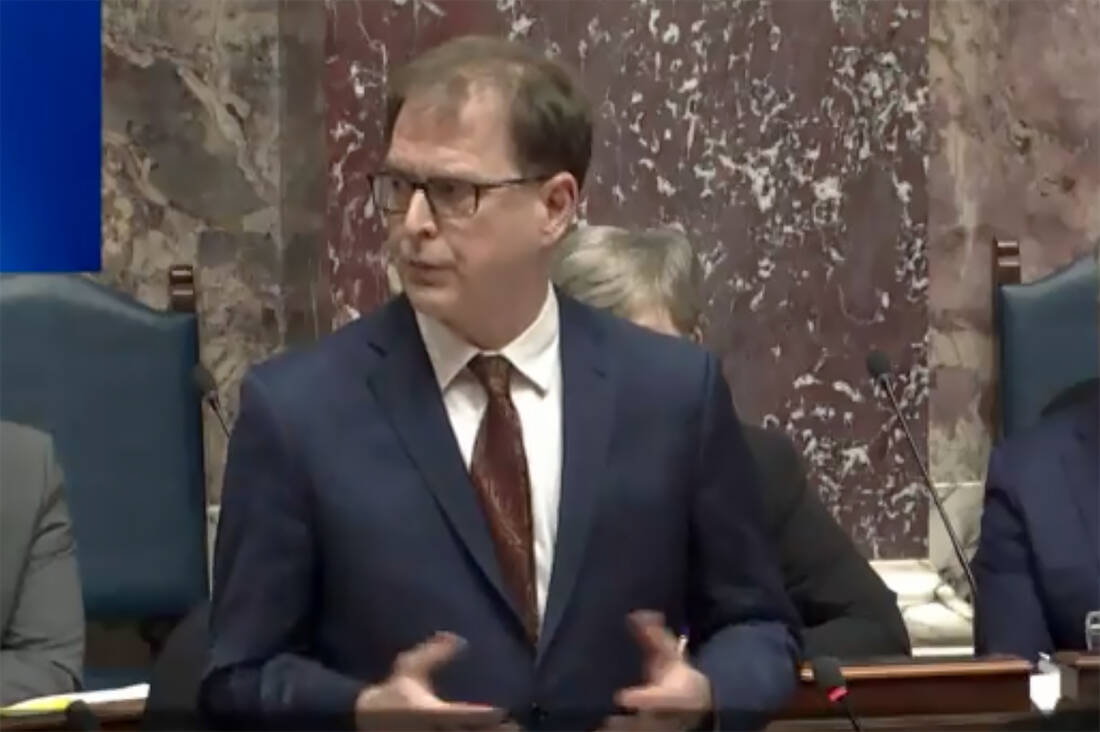 B.C. Health Minister Adrian Dix speaks in the legislature Monday, Feb. 26, about the recent death of a 23-year-old homeless shelter worker from Nanaimo. (Legislative Assembly of B.C. image)