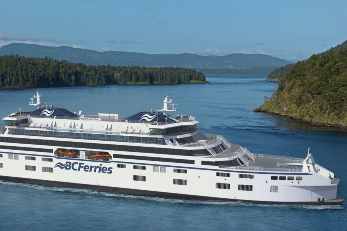 A rendering offers the first look at what up to seven new ferries could look like when they enter operation starting in 2029. (Courtesy BC Ferries)