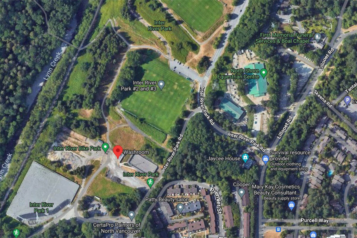 A screenshot from Google Maps shows the North Vancouver public washroom where RCMP say a male teen was sexually assaulted on Feb. 23, 2024. (Screenshot/GoogleMaps)