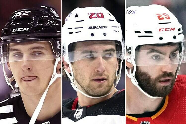 New Jersey Devils defenceman Cal Foote, forward Michael McLeod and Calgary Flames centre Dillon Dube. THE CANADIAN PRESS/AP