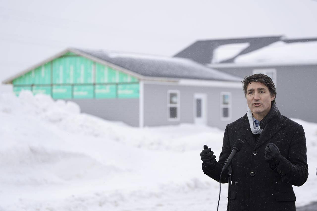 Prime Minister Justin Trudeau makes an announcement in Membertou First Nation on Cape Breton Island, N.S., Thursday, Feb. 22, 2024. Forty years ago, his father Pierre Trudeau announced he would step down as prime minister. Liberals say there’s no way the younger Trudeau has plans to follow suit. THE CANADIAN PRESS/Darren Calabrese