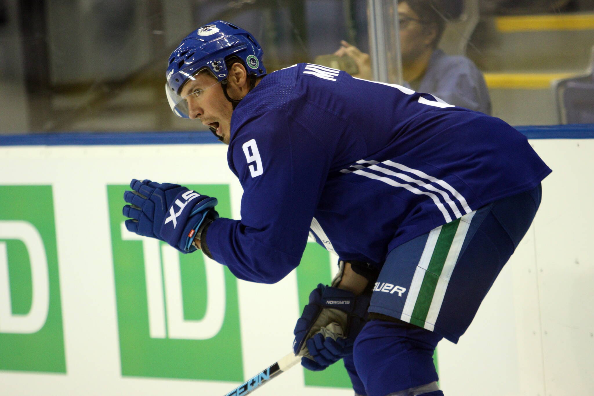Vancouver Canucks’ JT Miller calls out a player during the Vancouver Canucks training camp at the Save-On-Foods Memorial Centre in Victoria, B.C., on Friday, Sept. 13, 2019. THE CANADIAN PRESS/Chad Hipolito