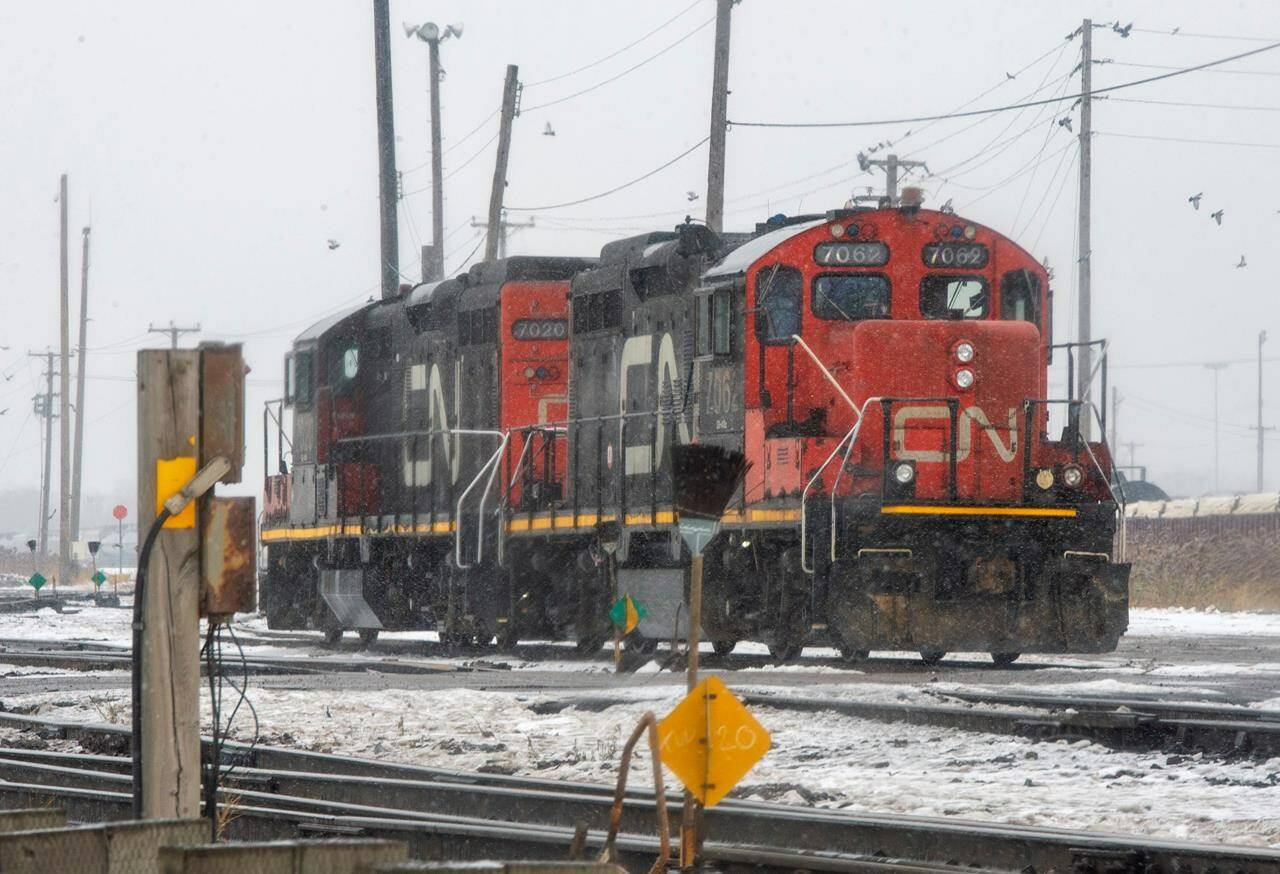 Locomotives sit idle in the railyard on Tuesday, November 19, 2019 in Montreal. The United Steelworkers union says it has reached a tentative deal with Canadian National Railway Co. for a new contract covering 3,000 workers in Canada.THE CANADIAN PRESS/Ryan Remiorz
