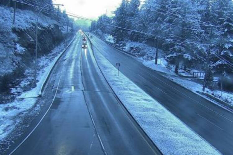Chilling temperatures could mean ice on the Malahat portion of Highway 1 on March 1, the province says. (Drive BC)