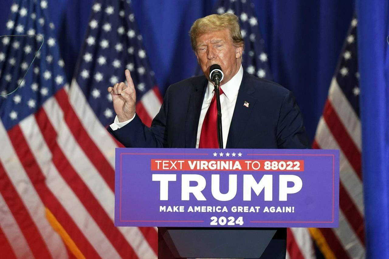 FILE - Republican presidential candidate former President Donald Trump speaks at a campaign rally Saturday, March 2, 2024, in Richmond, Va. The estate of Sinead O’Connor has asked Donald Trump not to play her music at campaign rallies, saying the late singer considered the former president a “biblical devil.” (AP Photo/Steve Helber, File)