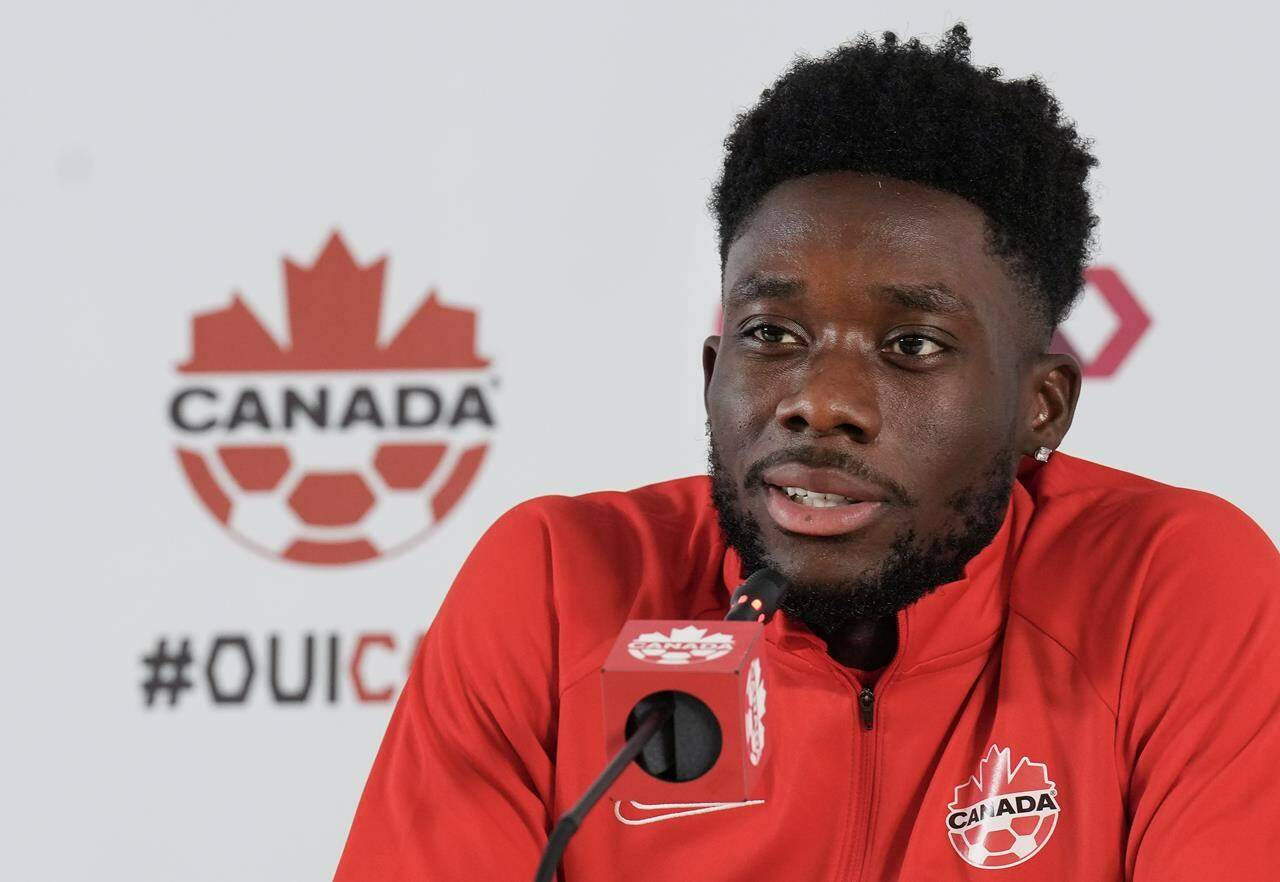 Canadian star Alphonso Davies’ first start since a knee injury lasted just 14 minutes Saturday (March 9) when he took a boot to the face in Bayern Munich’s Bundesliga game against Mainz. Davies speaks to the media after practice at the World Cup in Doha, Qatar on Tuesday, November 29, 2022. THE CANADIAN PRESS/Nathan Denette