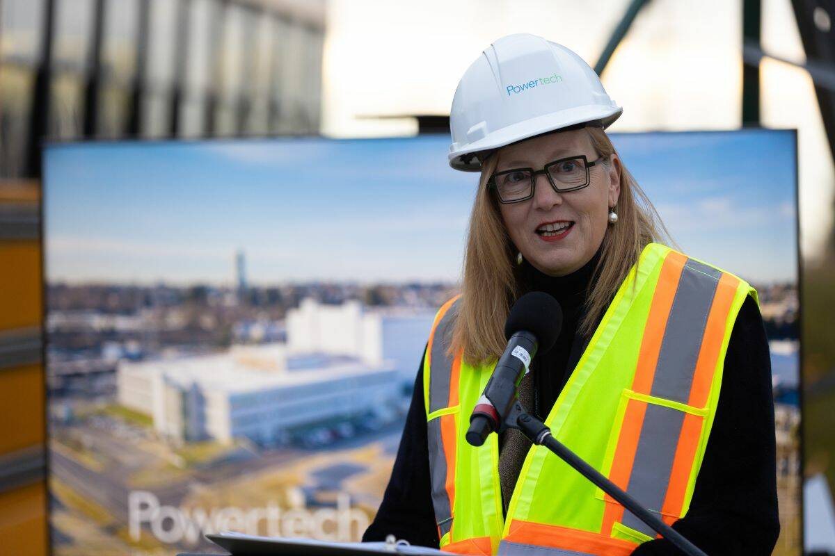 Jobs Minister Brenda Bailey, here seen announcing Canada’s first vehicle-to-grid pilot project in Surrey on Friday, Dec. 15, 2023, says new employment figures show that the provincial economy is holding steady. (Anna Burns/Surrey Now-Leader)