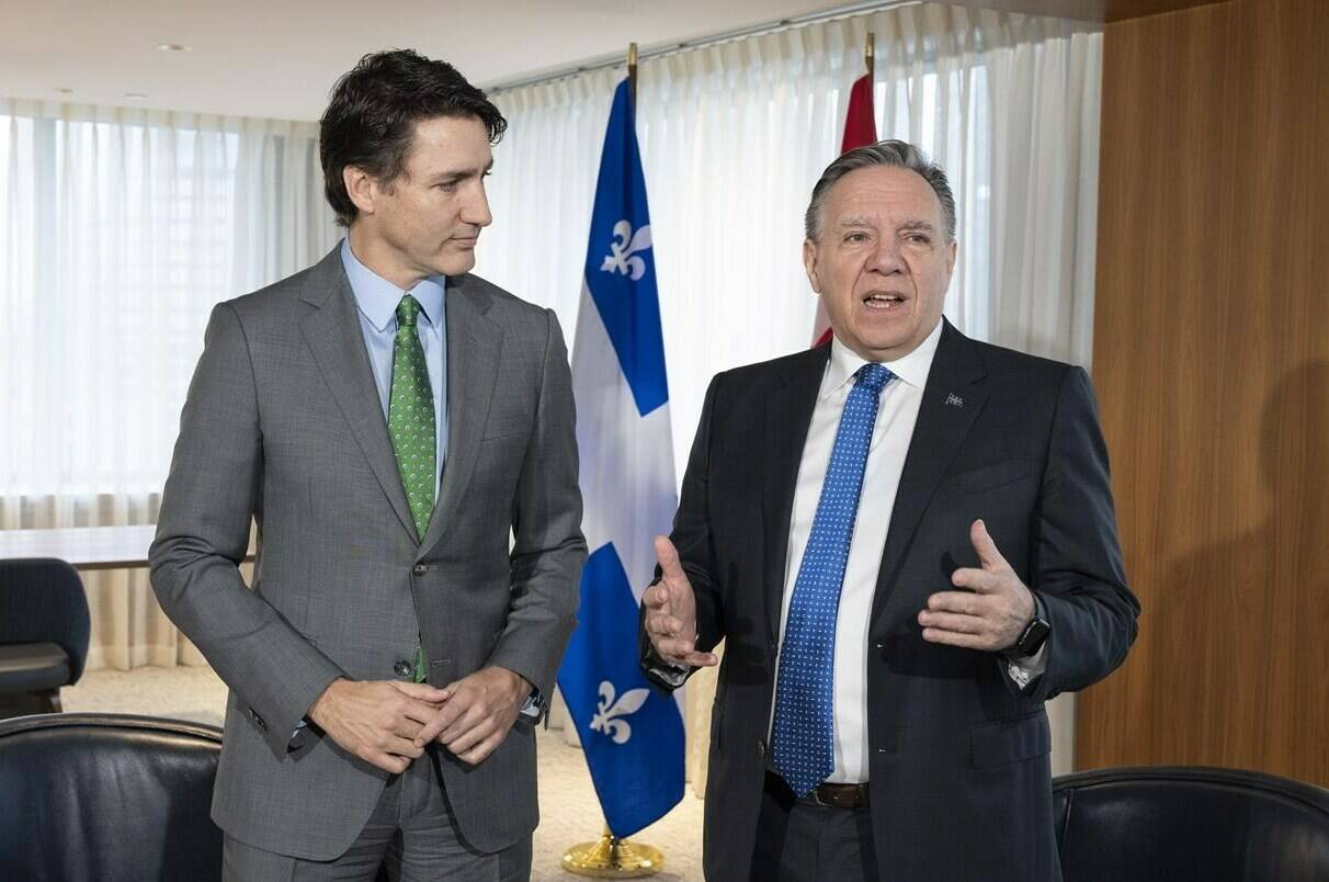 Prime Minister Justin Trudeau attends a bilateral meeting with Quebec Premier François Legault in Montreal, Friday, March 15, 2024. THE CANADIAN PRESS/Christinne Muschi